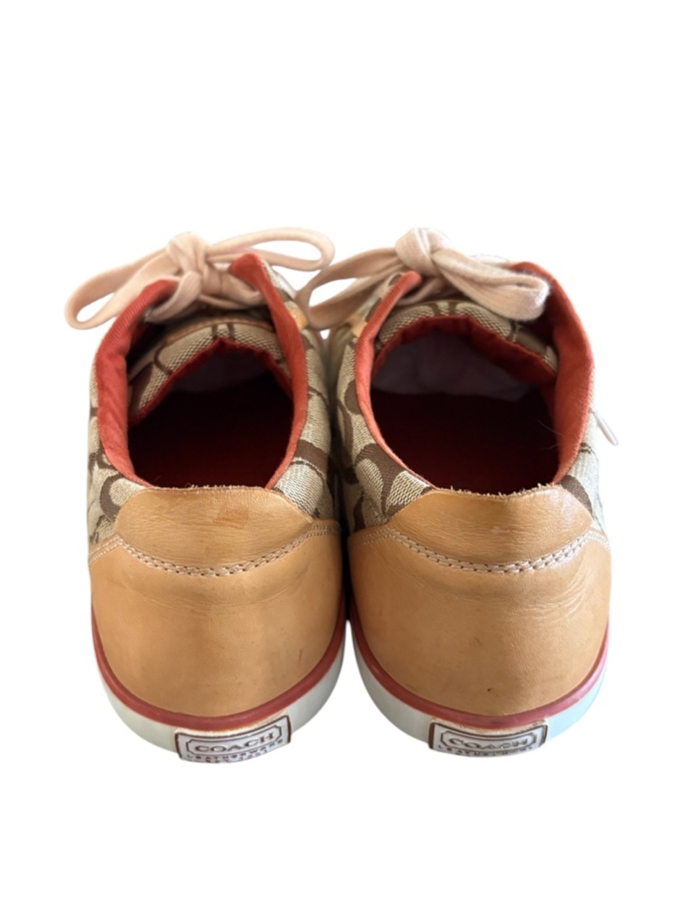 COACH Barrett Logo Print Comfort Sneakers Brown Beige Leather Fabric Women's 8M - Picture 2 of 7